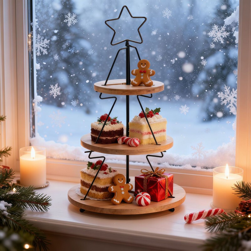 Christmas Tree Shaped Decoration Three-Tier Cake Stand Dessert Bread Plate Afternoon Tea Drink Dessert Stand Cake Tray