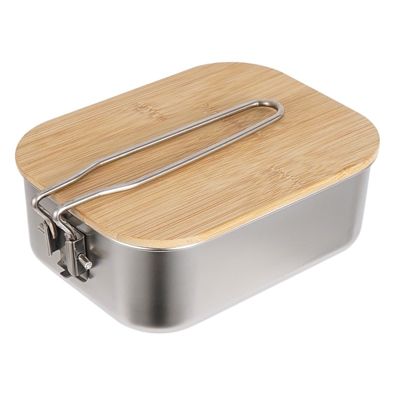Caja de almuerzo de acero inoxidable 304 cubierta de tabla de cortar de madera de bambú al aire libre caja Bento camping barbacoa sopa olla portátil picnic caja de almuerzo