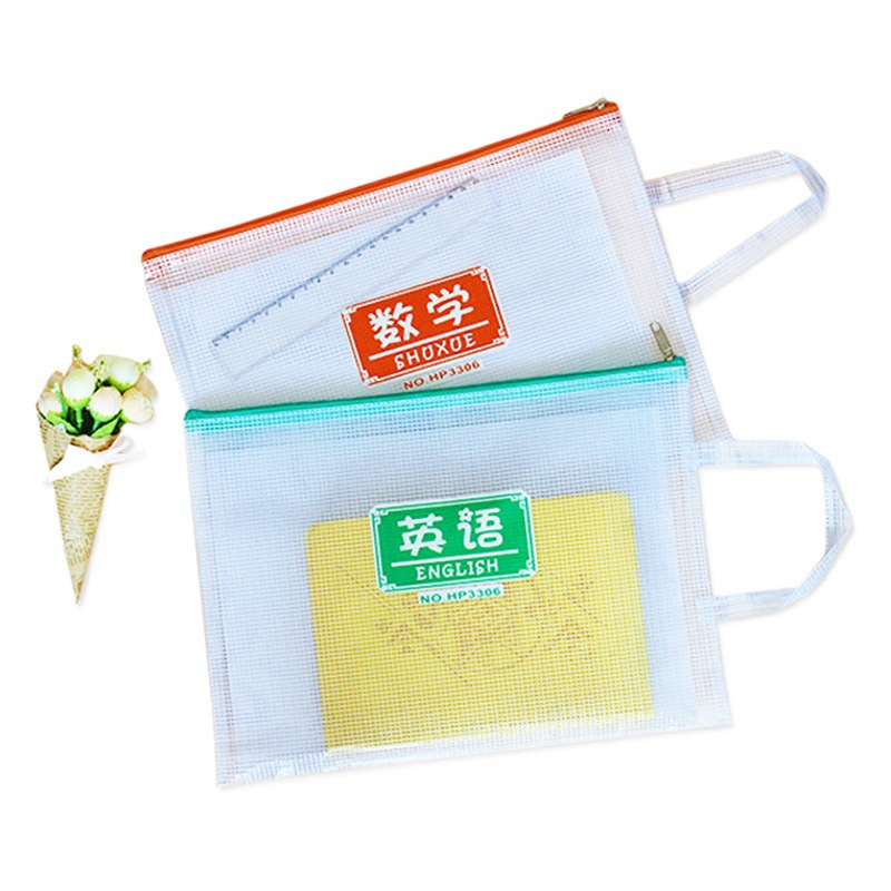 A4 bolsa de archivo de malla transparente bolsa de cremallera bolsa de lazo bolsa de archivo impermeable bolsa de libro de Estudiante