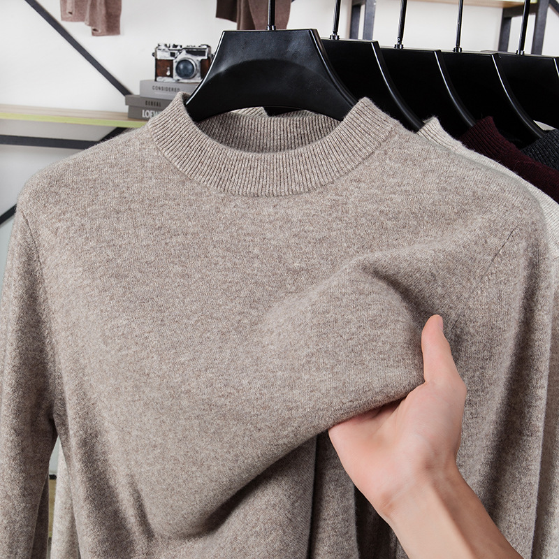 [100 메리노 울] 블랙 크루 넥 스웨터 남자 2024 겨울 두껍게베이스 퓨어 울 스웨터