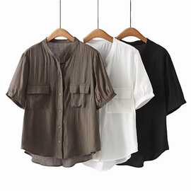 胖MM大码2025夏季新款韩版女装休闲宽松前短后长短袖衬衫 z83 616