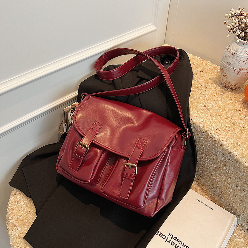 2024 Japanese Style College Style Crossbody Bag Cool Large Capacity Simple PU Retro Shoulder Bag Student Class Bag