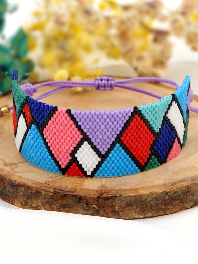 color rhombus miyuki beads handwoven classic wide bracelet wholesale jewelry Nihaojewelrypicture1