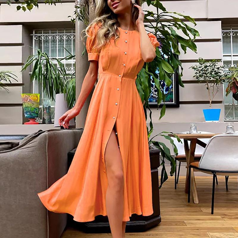 thumbnail image 1 of Nuevo 2024 verano temperamento europeo y americano viajero cintura alta color sólido moda vestido largo para mujeres, 1 of 5