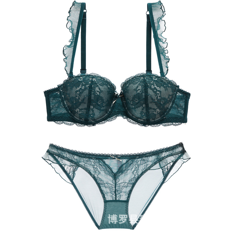 Fabricante de encaje europeo y americano sexy sujetador traje de las mujeres transpirable cómodo anillo de acero push up ropa interior pequeño pecho grande sujetador