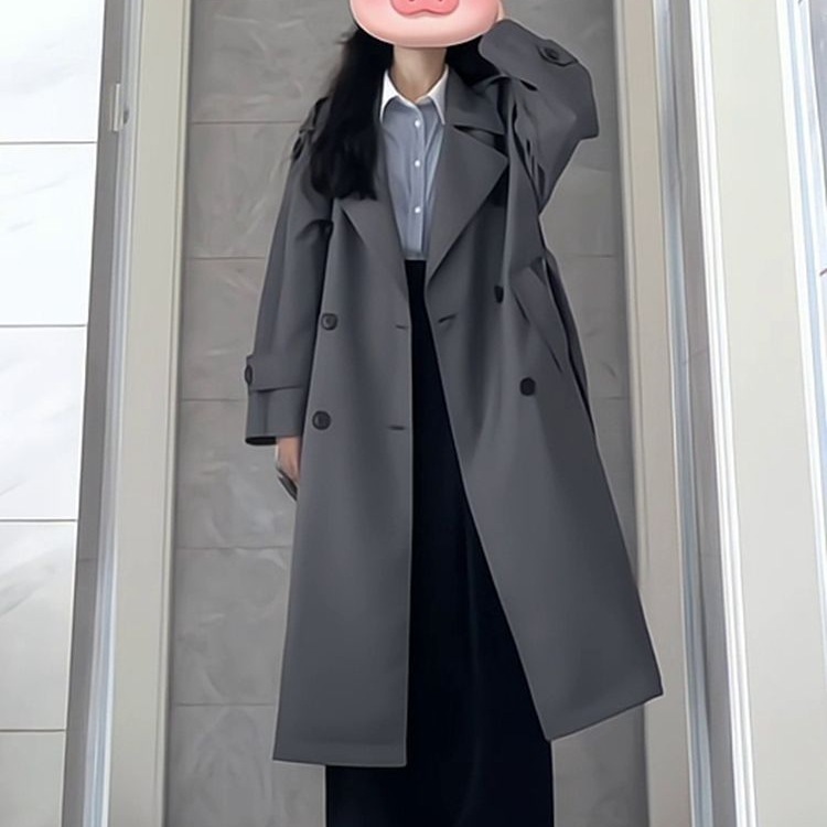 超好看灰色风衣外套女中长款2025早秋新款韩系小个子高级翻领大衣|undefined