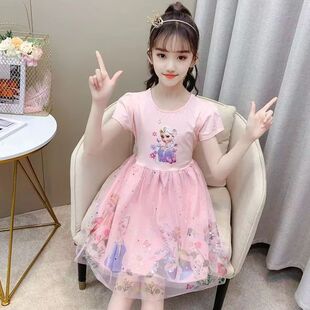 Girls' dress 2024 Summer New Children's Wear Cyber Celebrant Princess Dress Children's Little Girl's Pompous Yarn Dress