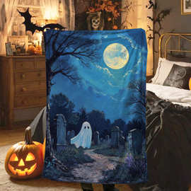 万圣节幽灵南瓜毛毯四季空调盖毯印花法兰绒跨境可定制午睡沙发毯