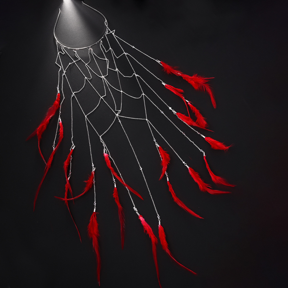 Nuevo colgante de plumas transfronterizas temperamento de hadas cadena de cabello accesorios para la cena banda de cabeza femenina