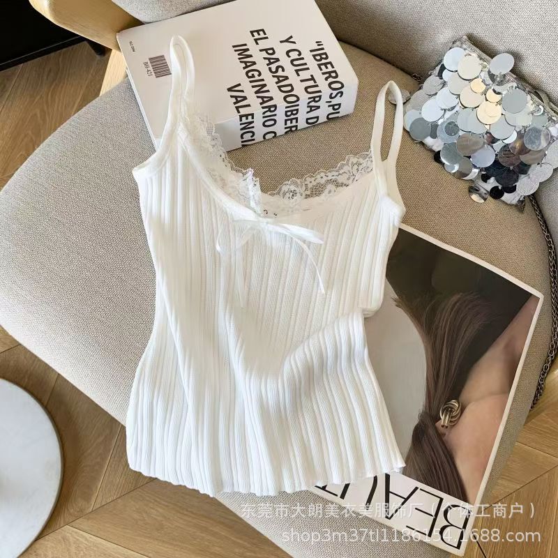 2025 New Spice Girl Lace Small Sling Women's Summer Chic Pit Sleeveless Top Design Sense Slim-fit Knit Sweater 2025 New Spice Girl Lace Small Sling Women's Summer Chic Pit Sleeveless Top Design Sense Slim-fit Knit Sweater