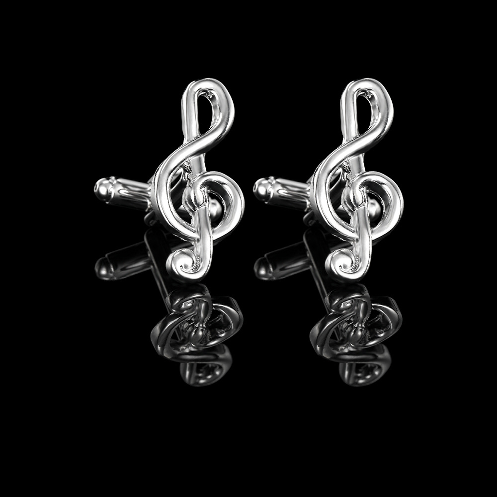 Moda europea y americana nota musical conjunto tambor violín piano guitarra forma metal mancuernas francés camisa mancuernas en stock