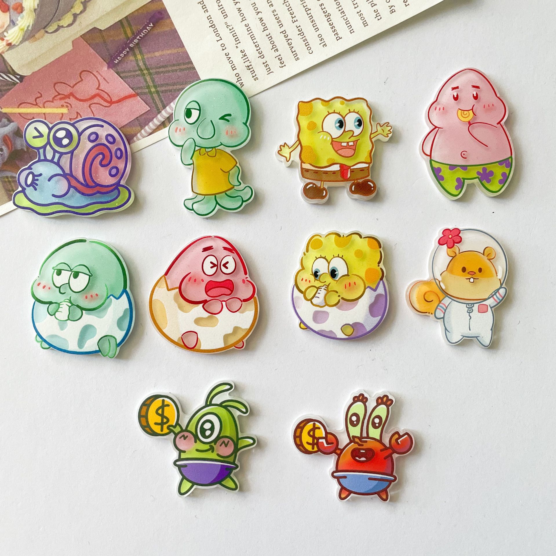 アクリルシートかわいいスポンジボブ DIY ブローチアクセサリー装飾ギフト学生親友カップルバッジアクセサリー