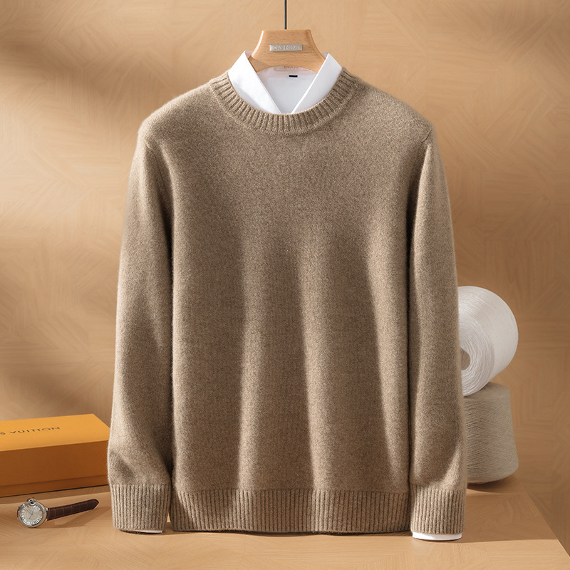 100%纯山羊绒男士圆领加密休闲简约都市商务百搭羊绒衫秋冬季新款