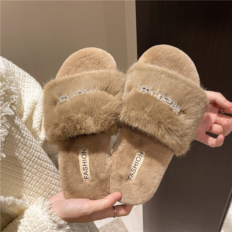 Gentle Fairy Thick-soled Mao Mao Slippers Women's Outer Wear Fall/Winter 2025 French Mink Hair fleece-lined Cotton Slippers