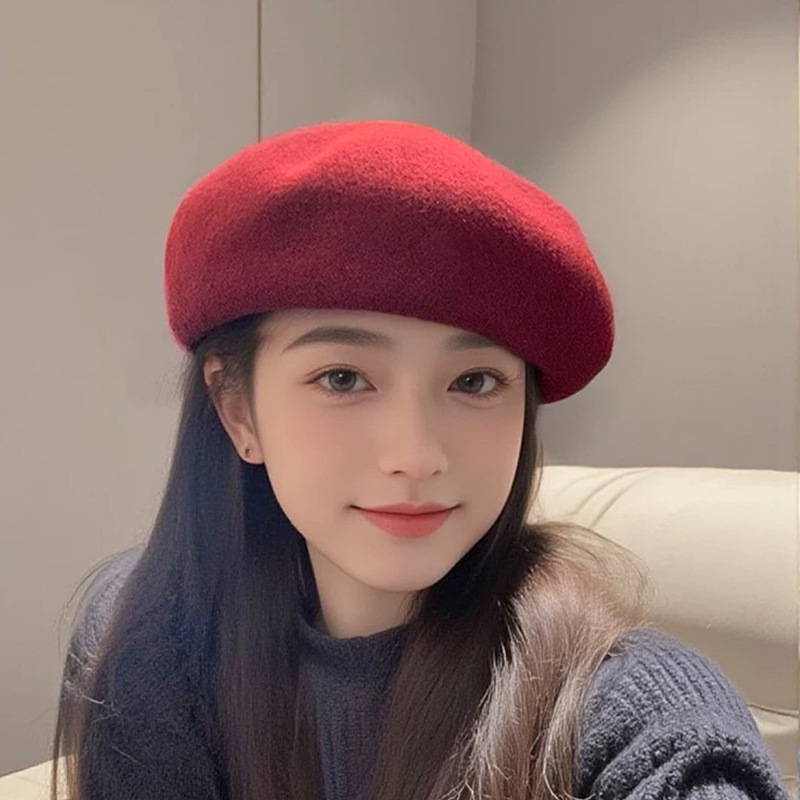 カスタムメイドのウールベレー帽、女性用、冬用、暖かい、韓国風、多用途、大きな頭囲でも小顔効果、ウール製画家帽