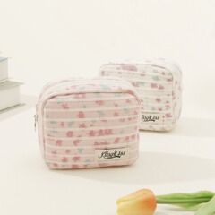 比鄰文化2024新 ins風刺繡條紋花朵輕奢高級感便攜收納口紅包廠