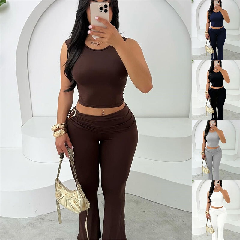 2026 Summer New Aliexpress European and American Women's Clothing Crop Top Sleeveless Tight-Fitting Hip-Hugging Pants Set for Women 2026 Summer New Aliexpress European and American Women's Clothing Crop Top Sleeveless Tight-Fitting Hip-Hugging Pants Set for Women