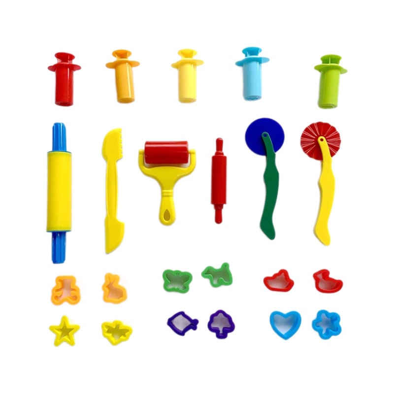 Herramientas de arcilla de color transfronterizo Conjunto de 23 piezas de fideos jeringa masa bola de rodadura rueda de empuje cortador de pizza rodillo grande