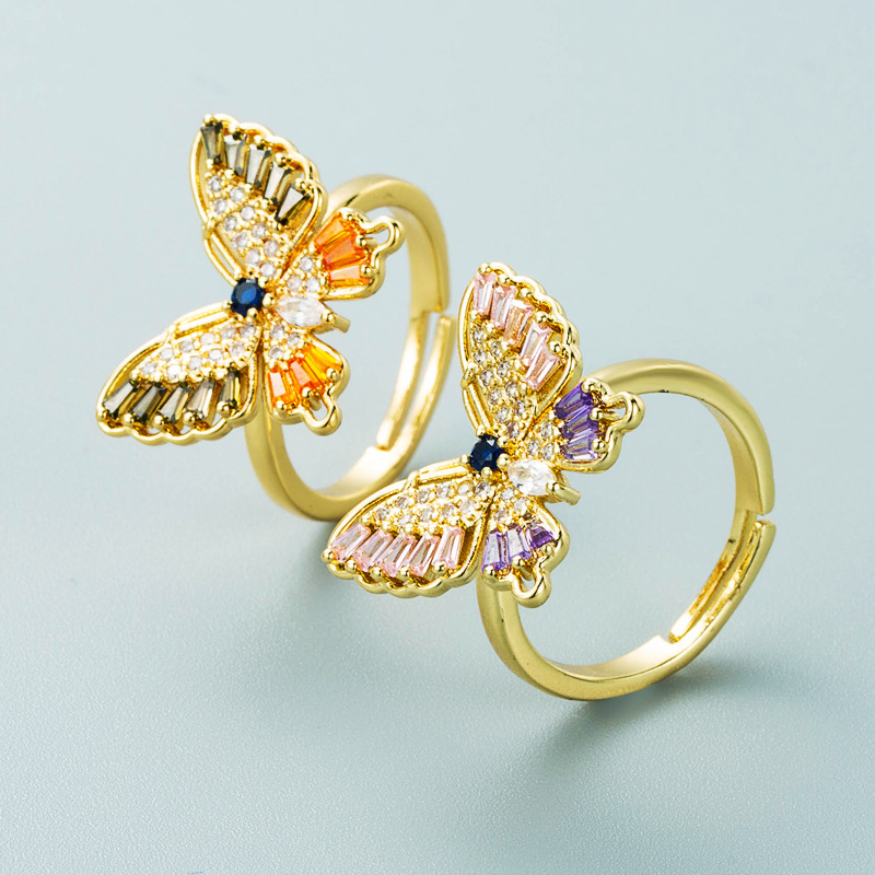 Mode vergoldeter Kupfer eingelegter Zirkon Schmetterling Ring Grohandel Nihaojewelrypicture3