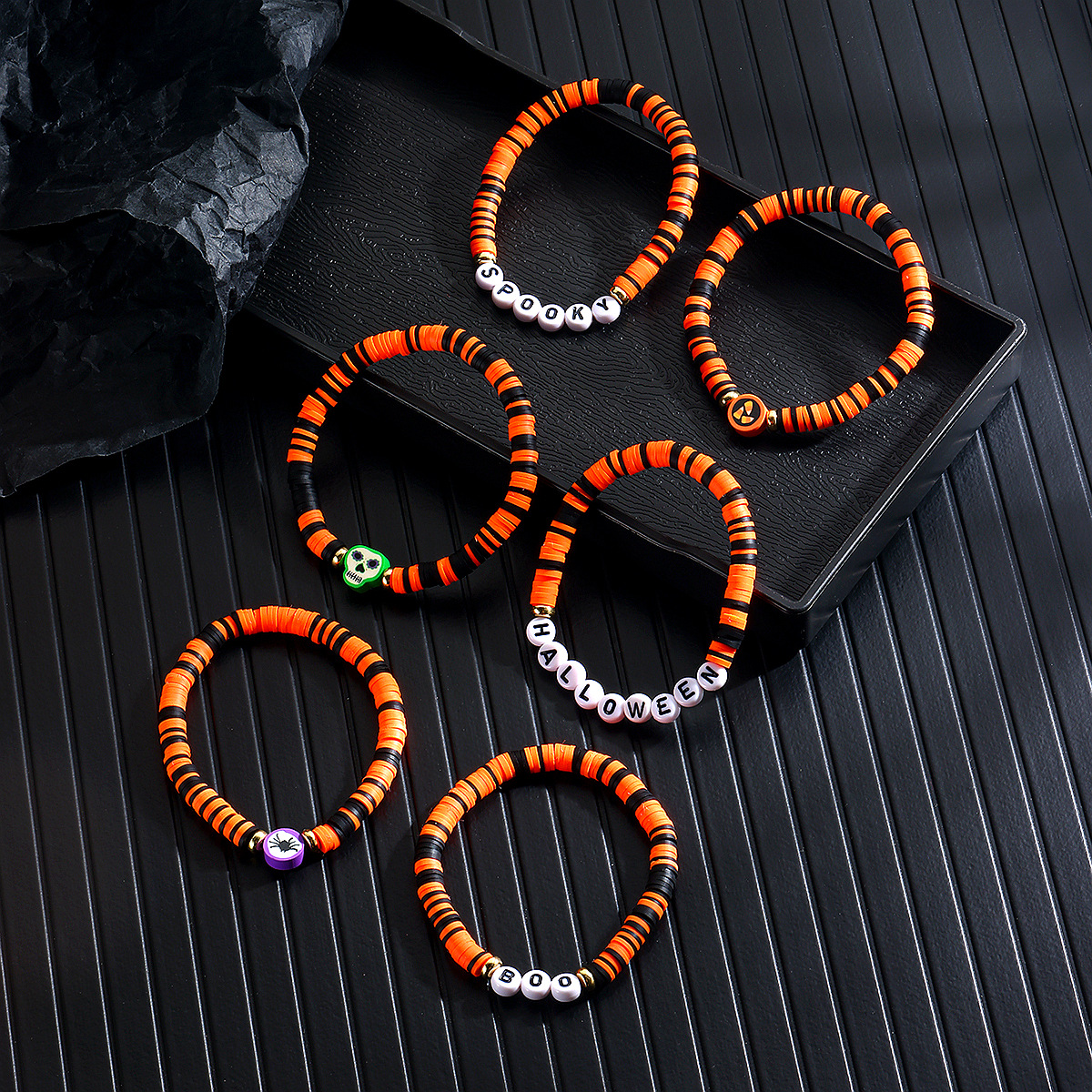 bracelet set hot selling rice beads orange pumpkin skull pendant Halloween bracelet_voghion.com