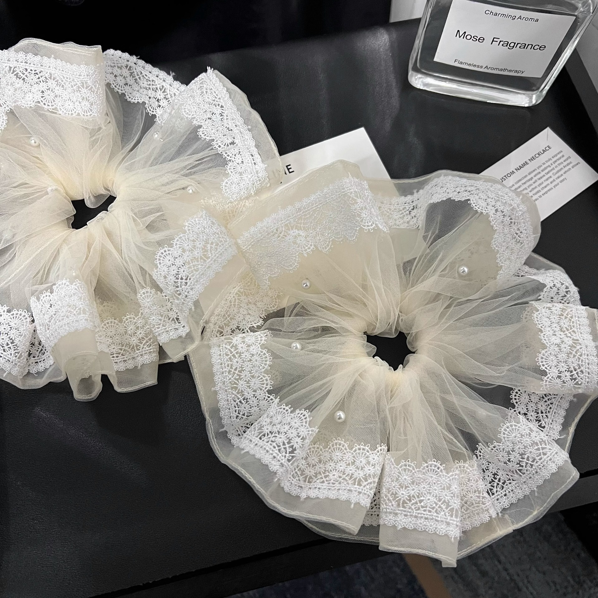 Chouchou en dentelle extra-large pour femme, nouveau chouchou à perles printemps/été, accessoire élégant et chic pour queue de cheval_voghion.com