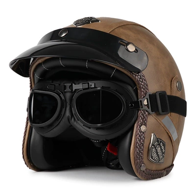 Motorcycle Helmet for Men and, Motosiklet dəbilqələri - m-brown-leather-glasses-free-hat-brim-face-towel