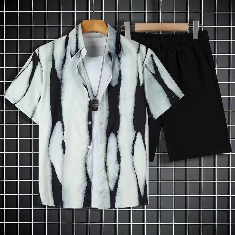 Beach Suit Men's Summer Short-Sleeved Shirt Large Size Loose Casual Shorts Hawaiian Couple Matching Two-Piece Set 12
