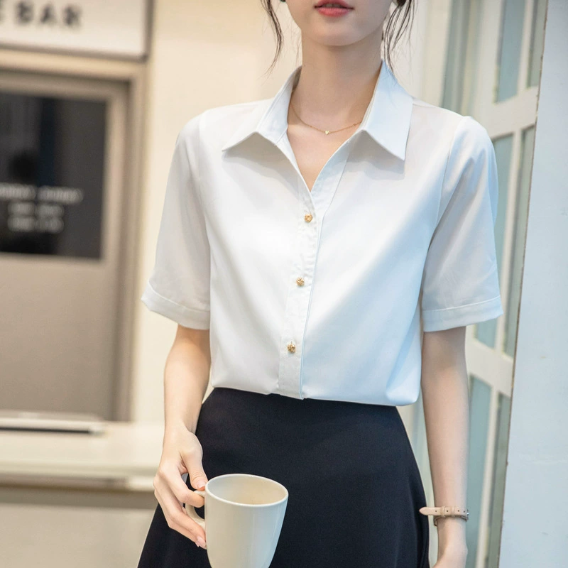 Белая французская рубашка 2024 года, новая летняя женская рубашка с v-образным вырезом, дизайнерская профессиональная рубашка с короткими рукавами, формальный топ для собеседования