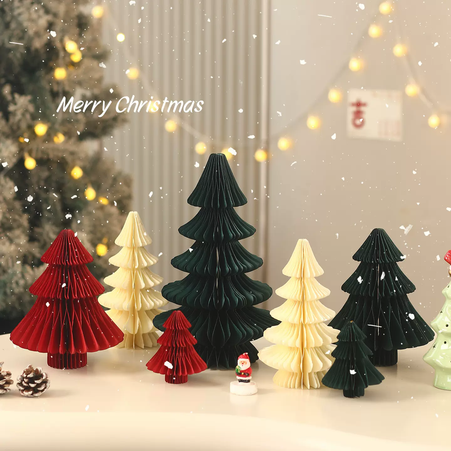 2026年圣诞节装饰品折纸圣诞树摆件新款圣诞氛围场景桌面布置道具