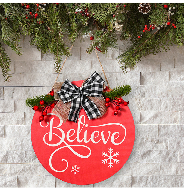 Cross-border New Christmas Decoration Christmas Red Door Plate Red Bottom Bow Door Plate Door Hanging Christmas Wall Decoration display picture 4