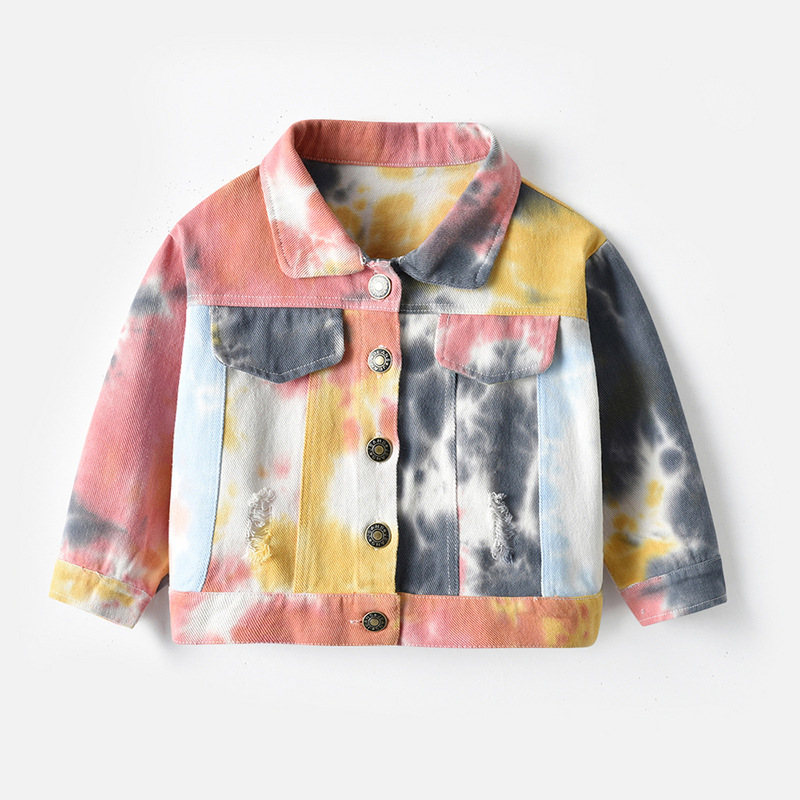 Pantalones largos, tops para niños, solapa, botonadura simple, manga larga, chaqueta de mezclilla teñida anudada, comercio exterior, camisa casual de todo fósforo