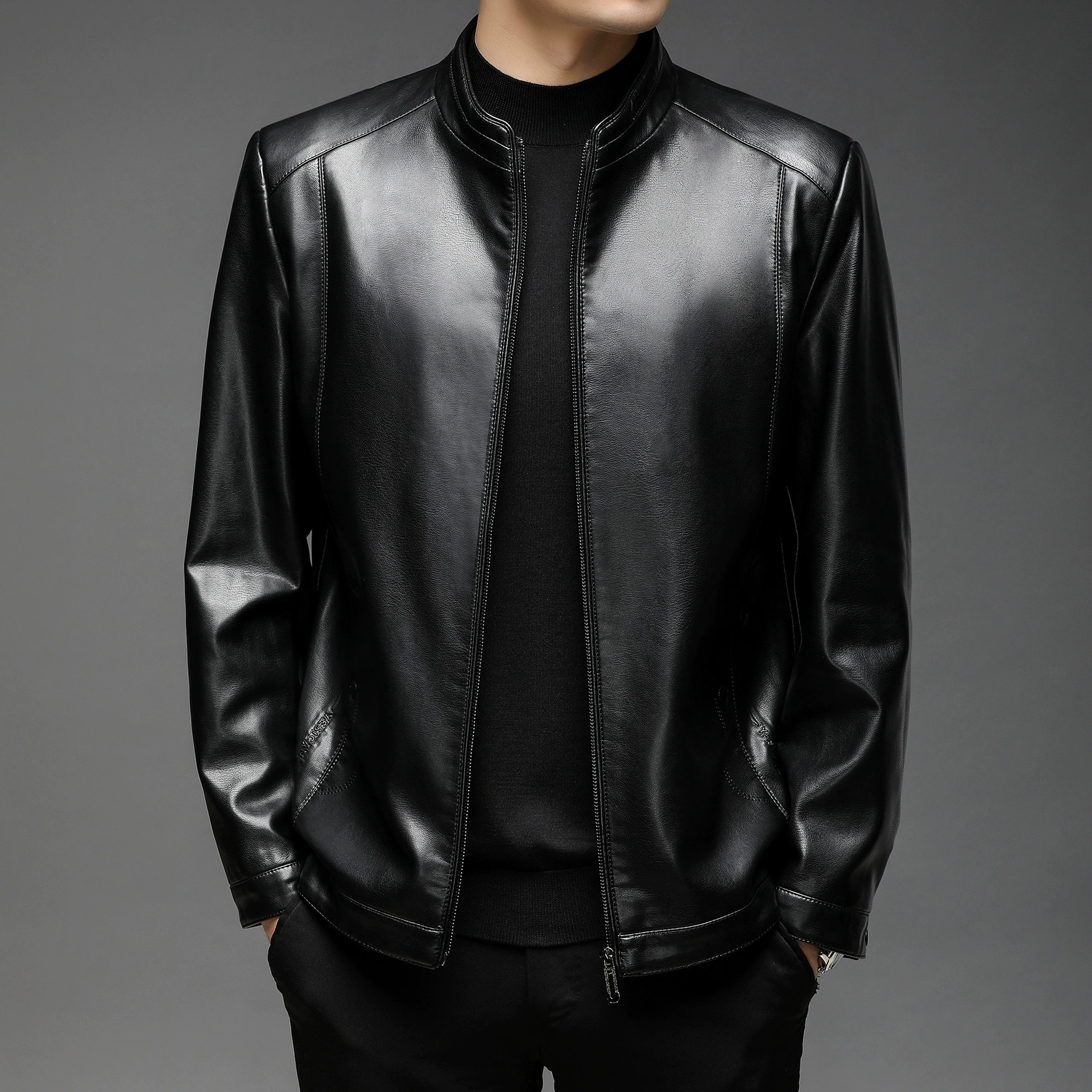 Мужская кожаная куртка с воротником 2023 осень и зима новый бархат мужская кожаная куртка PU имитация кожаная куртка мужская одежда