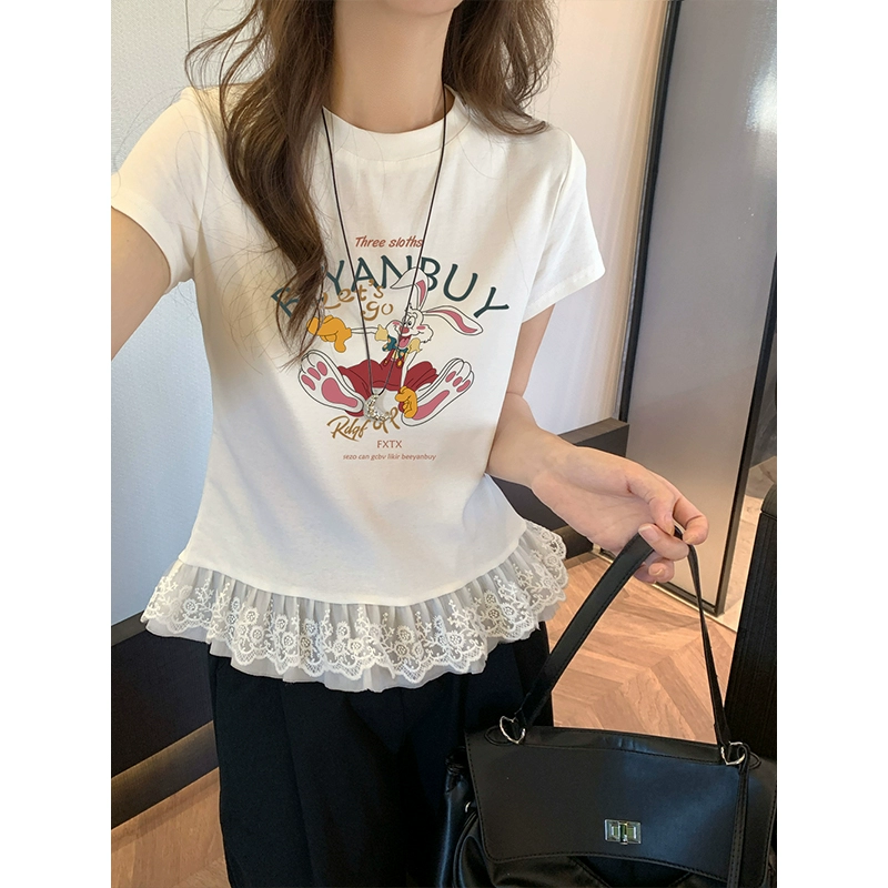 Толстый мм большой размер кружева кружева с короткими рукавами футболка женская летняя новая тонкая дизайнерская рубашка