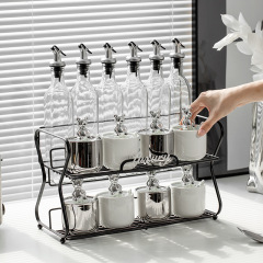 輕奢銀色調味罐套裝廚房陶瓷鹽罐調料油鹽醬醋瓶罐組合裝調味盒