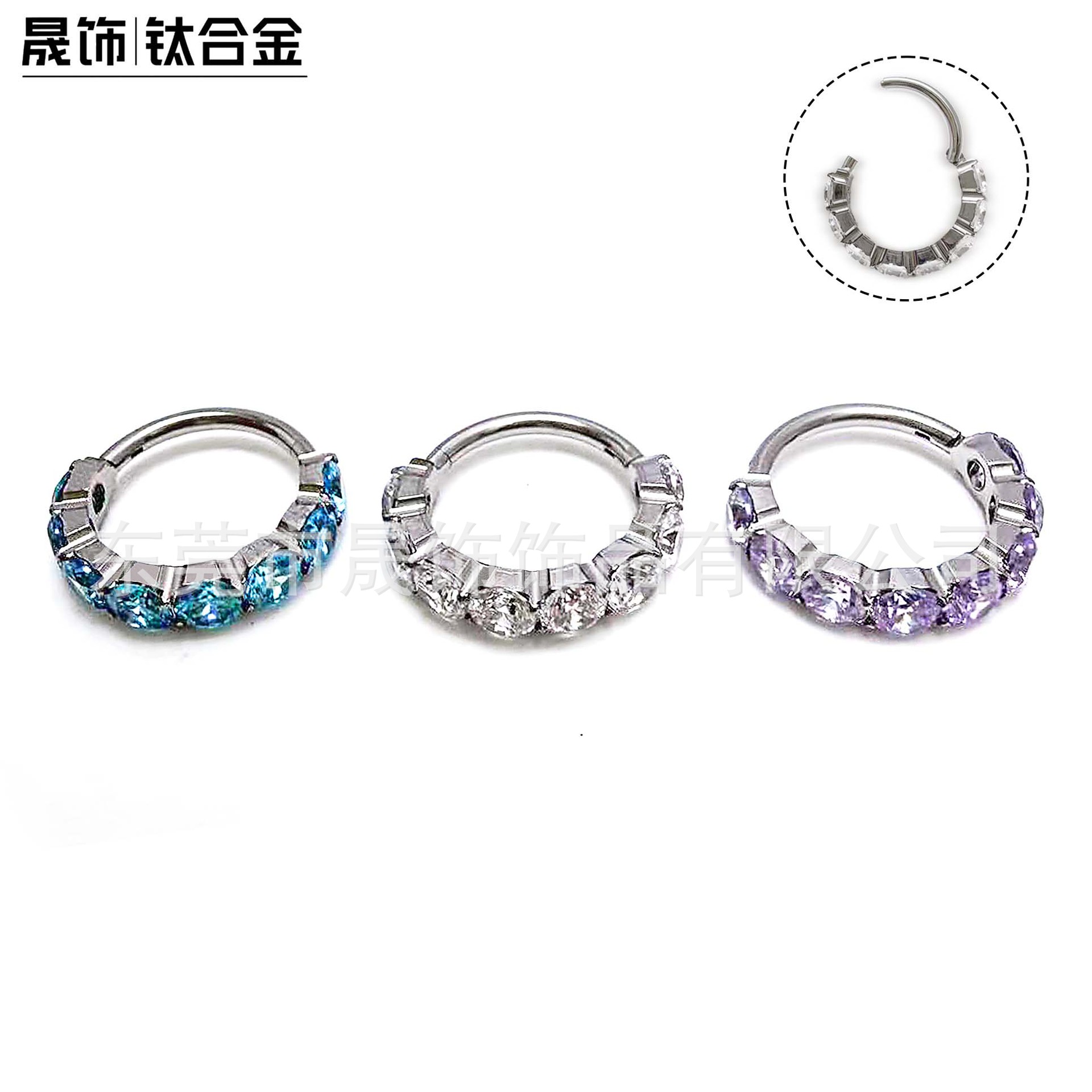 F136 Titanium Earring Set With Cubic Zirconia Nose Hoop 闭口 Ring G23 Implant Grade Titanium Lip Ring Septum 人体 Piercing Jewelry