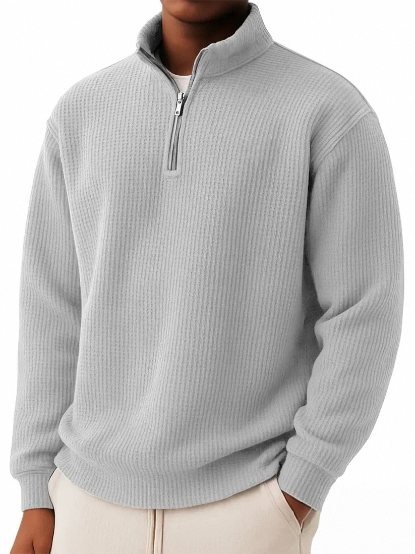 Herren Polo Pullover Mit Reißverschluss Herbst Winter Einfarbig_voghion.com