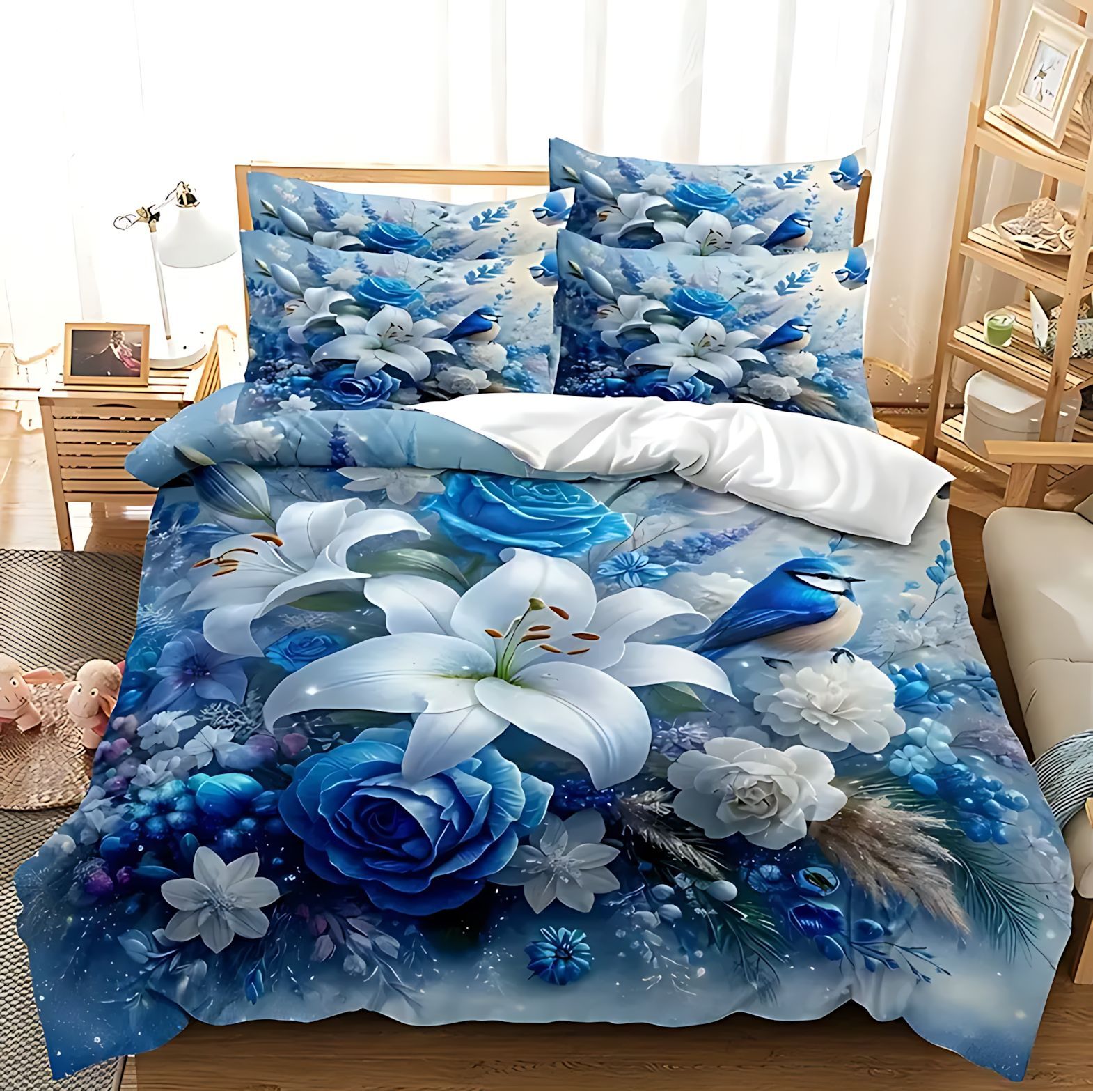 TEMU / JIT transfronterizo textil doméstico lirio flor molienda impresión digital 3D set de ropa de cama