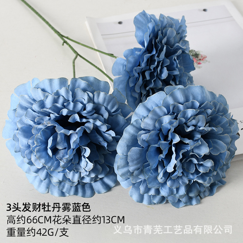 Flor artificial flor azul material boda salón decoración del hogar Rosa artificial Flor de plástico al por mayor