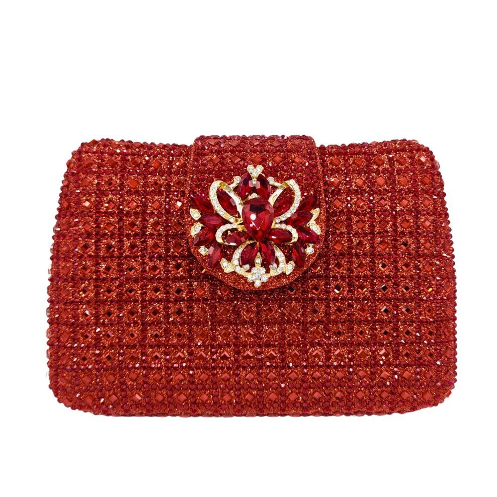 Túi clutch nữ đính đá pha lê dự tiệc sang trọng 19×13.5×4 cm — sâm panh