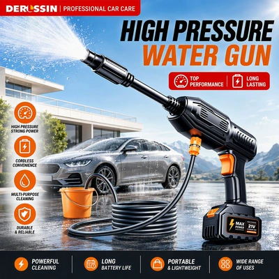 battery-powered high-pressure car wash gun, portable: High pressure car wash water gun