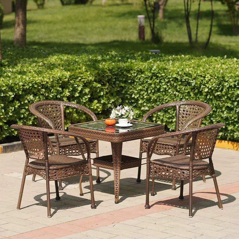 의자 4개 + 64 검정색 유리 사각 테이블 [쿠션 무료]