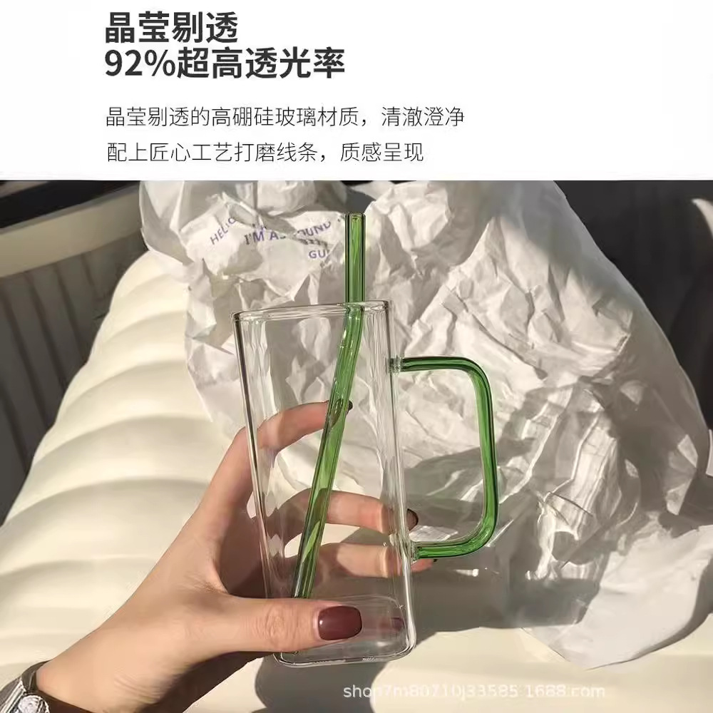Cristal cuadrado de alta gama de alto aspecto estilo retro nuevo resistente al calor hogar a prueba de explosiones de negocios taza de agua borosilicato taza de té