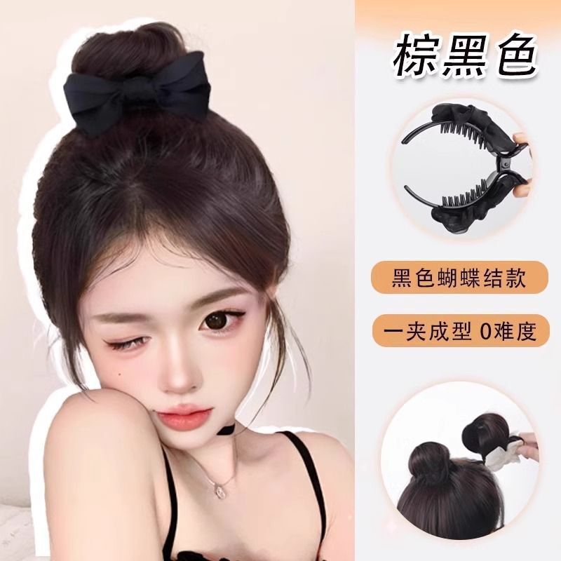 假发女抓夹丸子头新款蝴蝶结盘发神器增发量蓬松高颅顶花苞头发饰|undefined