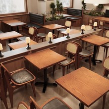 复古咖啡厅桌椅酒吧清吧藤编组合西餐厅餐吧小吃店实木全实木