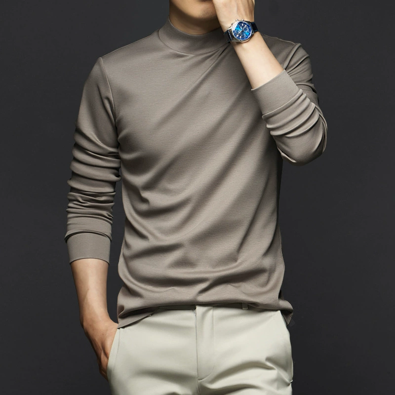 Высококачественная жидкая аммиачная мерсеризованая хлопковая футболка с длинными рукавами мужская весна и осень дикая осенняя антистатическая одежда с полувысоким воротником