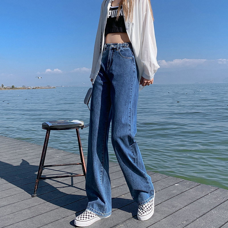 High-Waisted Women's Jeans, Summer Thin Straight-Leg Loose Fit, Slimming Spring 2026 New Style, Drapey Floor-Length Wide-Leg Pants
