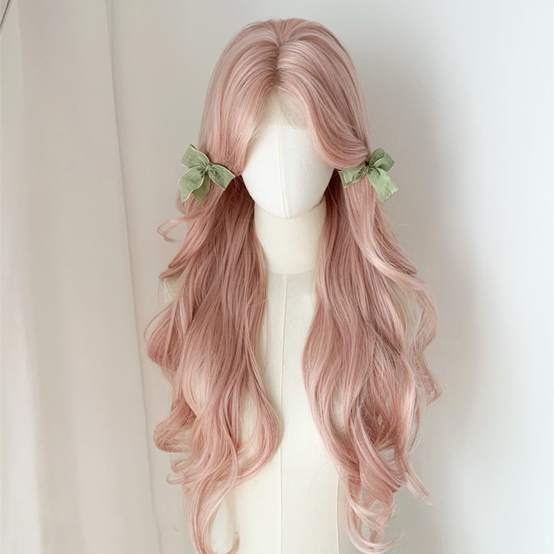 frente peluca de encaje mujer cubierta de cabeza diaria Lolita natural simulación de ondas grandes rizos de cabello