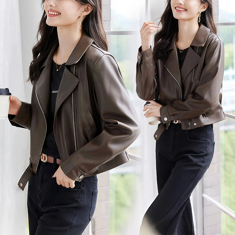 Haining Full Leather Leather Jacket Women's Jacket High-End 2025 New Korean Style Slim Motorcycle Short Goatskin Jacket
