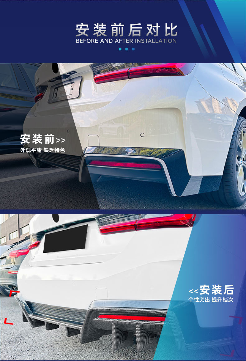 Applicable to BMW i3 2022+ models in China; rear lip, rear spoiler, and diffuser for cross-border modification