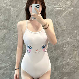 日系二次元连体泳衣女竞速软萌少女动漫可爱速干带胸垫初学者游泳